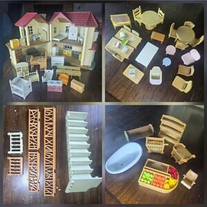 Calico Critters EPOCH Sylvanian Families Red Roof Country Home LOTS of Furniture